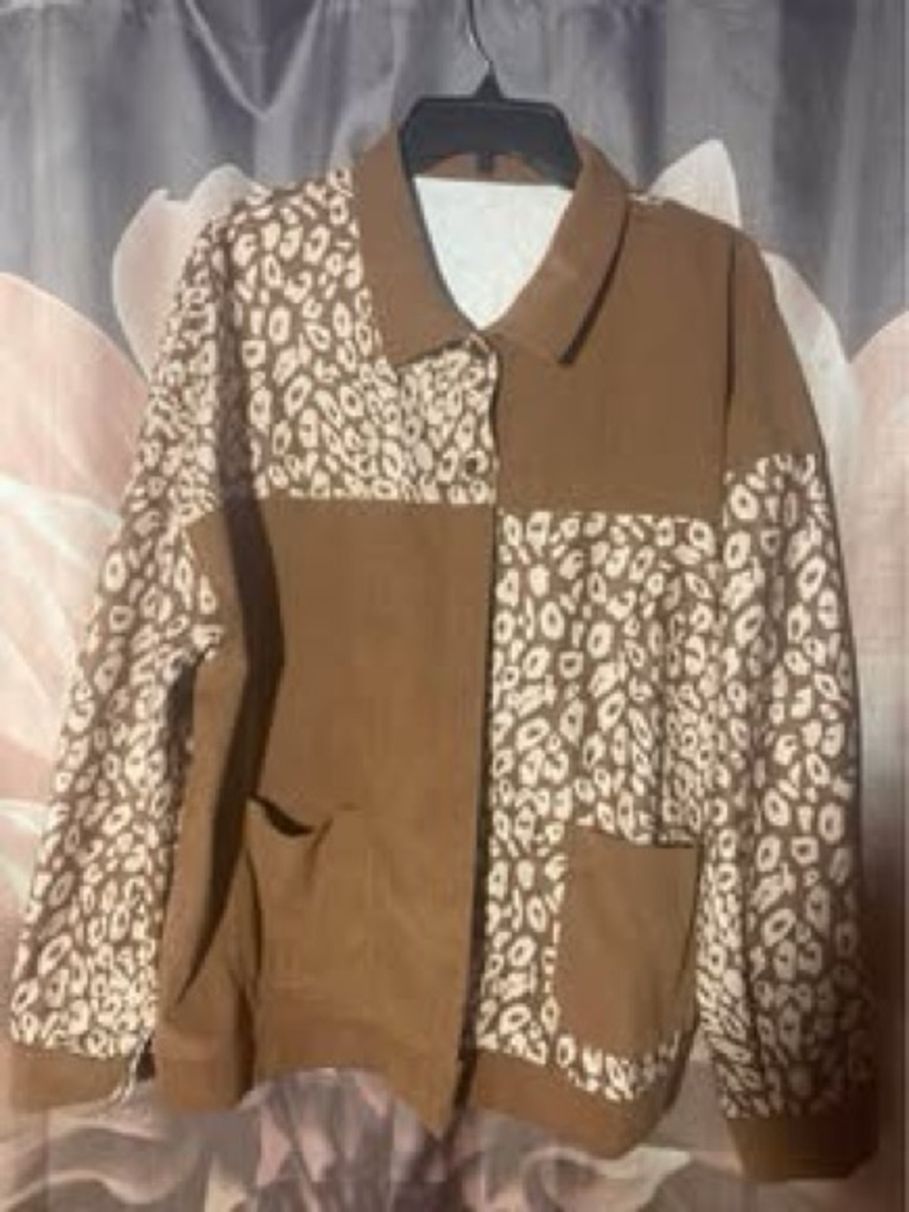 Brown Leopard-Panel corduroy Women's Jacket - Casual Button-Up Coat